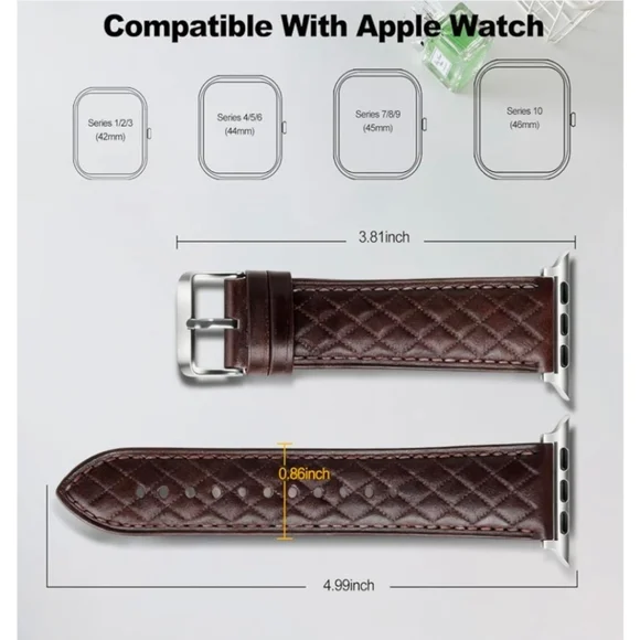 Leather Band for Apple Watch Series 44/45/46/49mm/42(Series 3 2 1 ) - Picture 3 of 11